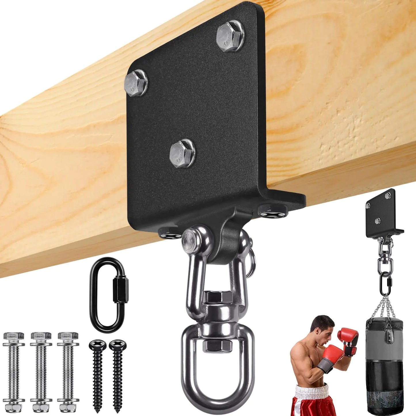 Dolibest Heavy Punching Bag Hanger 360° Rotation I-Beam Mount for Boxing Muay Thai Wood Beam Hook for Weight Strength Training Systems Aerial Yoga & Hammock Resistance Band (1000 LB Capacity)