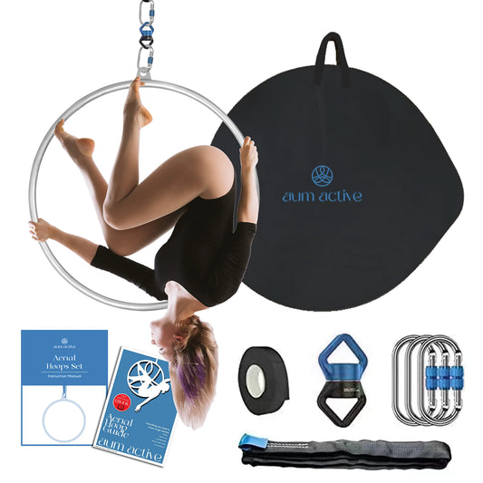Aum Active Aerial Hoop 90cm/95cm Single Point Lyra Hoop Set with Aerial Hoop Equipment Includes Storage Bag Carabiners Swivel Aerial Strop and Tape for Beginners Home Practice and Circus Ring